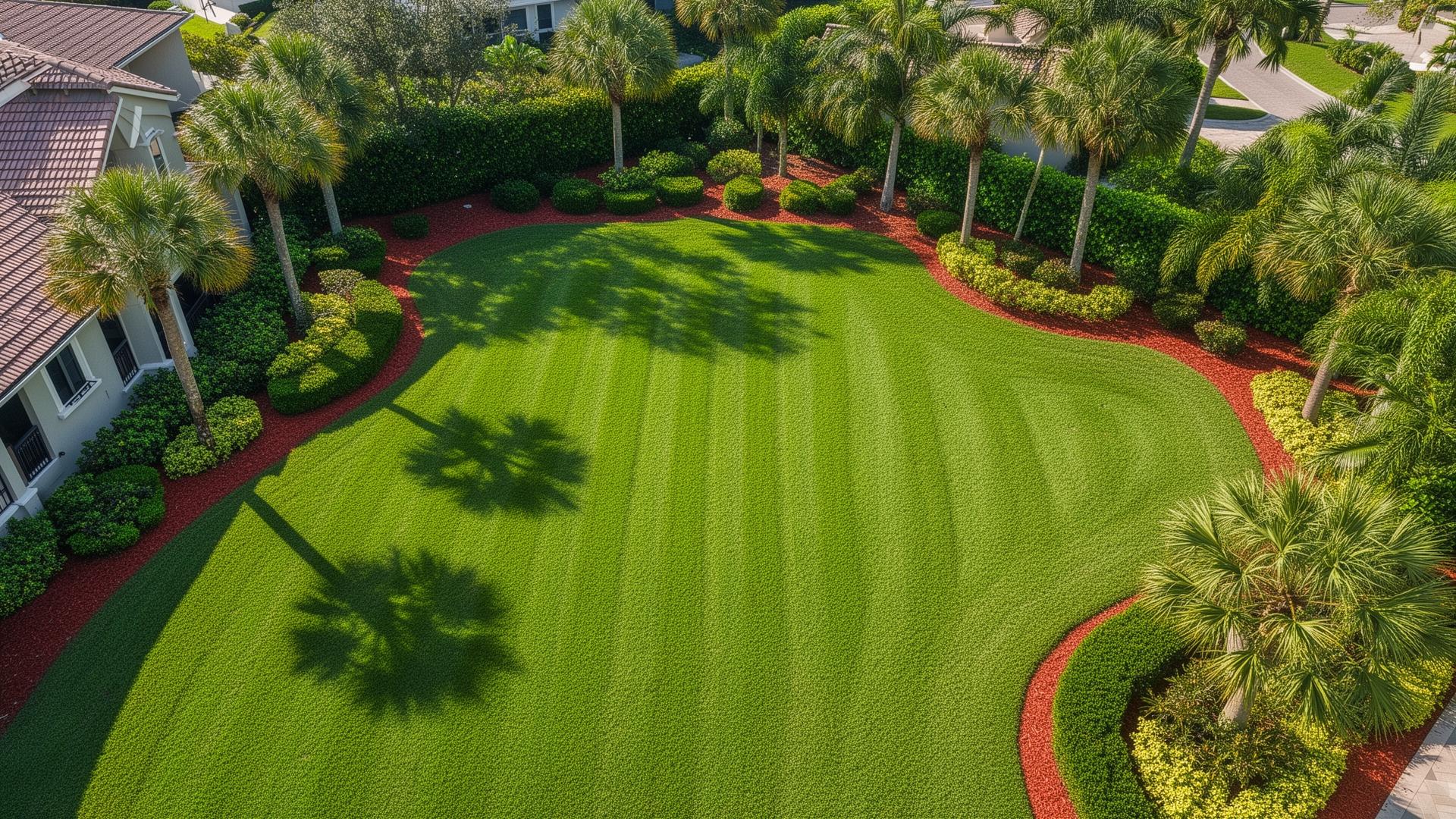 Lush mowed Florida lawn at golden hour